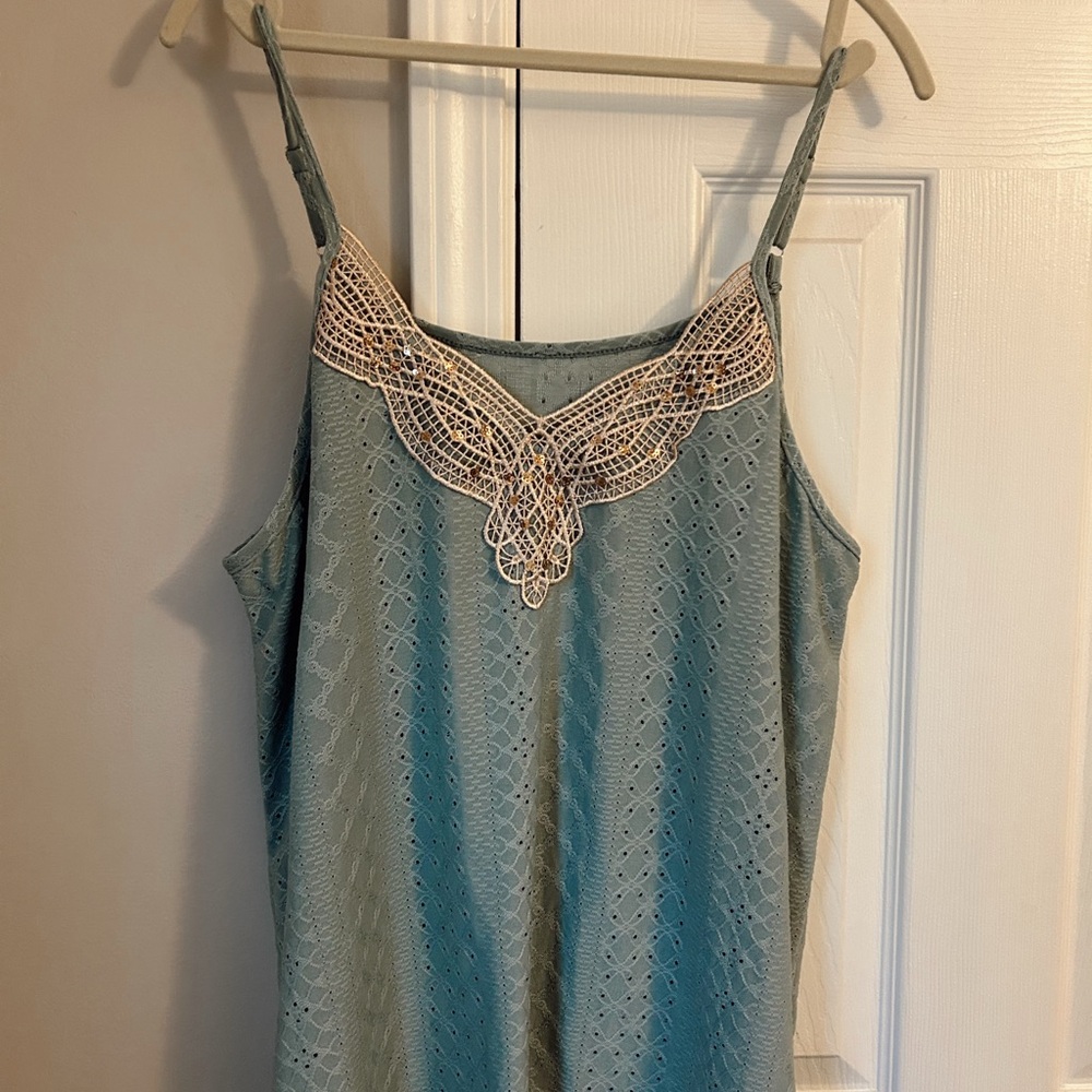 Blue Lace Trim Cami Top